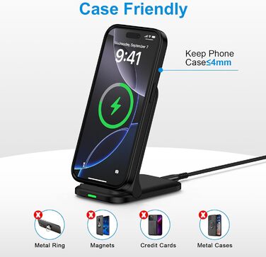 Бездротовий зарядний стан Google Pixel, 15W, чорний. Сумісний з Google Pixel 10/9/Pro/8/7/6/5 та Samsung Galaxy S25+/S24 FE/S23/S22/S21 (Foldable)