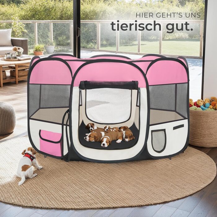 Тектейк® вольєр для цуценят, вольєр для тварин, вигульне місце для собак, котів, кроликів, вигул, вольєр для дому або кемпінгу - загородження для собак, ґрати для собак, вольєр для вигулу, вольєр для дрібних тварин - рожевий