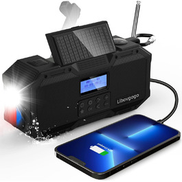 Портативне радіо Libovgogo DF-588D DAB+ FM з Bluetooth, водонепроникний корпус, сонячна панель, Powerbank 4000mAh, ліхтарик, стробоскоп, нічник, будильник