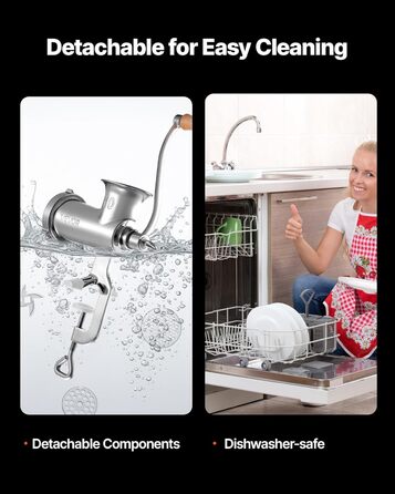 М'ясорубка ручна VEVOR з нержавіючої сталі, з присоскою та насадками для ковбас, для дому, кухні, ресторану, м'ясного магазину #10