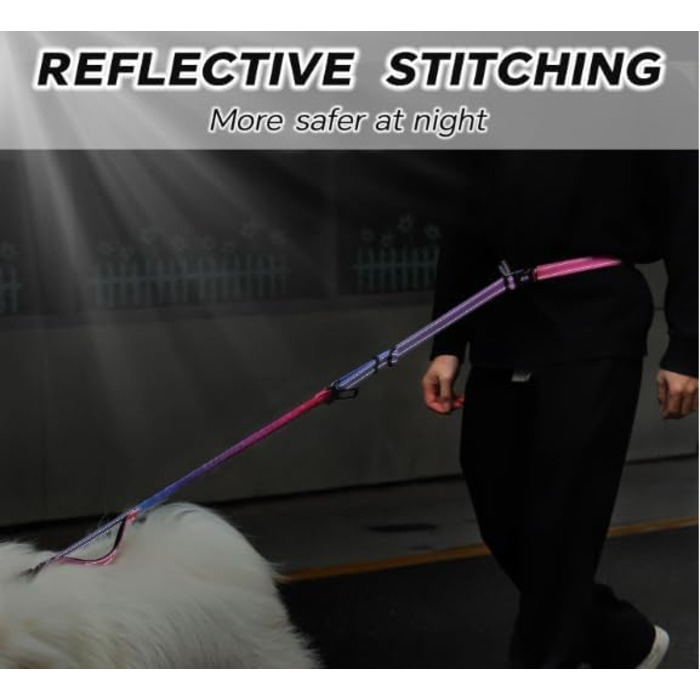 Міцна повідець для собак COSYHOMELONDON, без натягу, з амортизатором, для прогулянок та тренувань, з кріпленням для авторемня, 1,2 - 1,8 м, фіолетовий