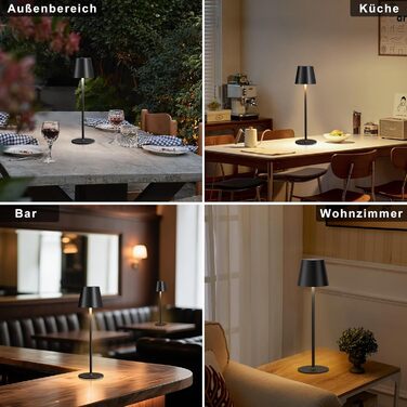 Акумуляторна настільна лампа LED бездротова з USB-C зарядкою, димується, 3 режими світла, чорна - для дому, кемпінгу