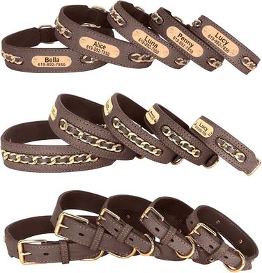 Нашийник для собак Didog з натуральної шкіри, плетений, з персоналізованою гравіюваною табличкою, регульований, міцний, чорний, розмір L (17.0-20.0 см, ширина 3.2 см)