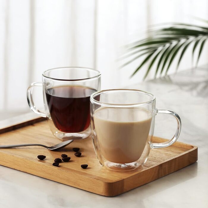 CNGLASS Double-Walled Espresso Cups 160ml/5.4oz, Insulated Coffee Glasses 6-Piece Set, Clear Cups with Handles, Tea Cups for Cold and Hot Drinks
