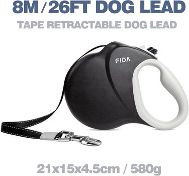 Рулетка для собак Fida 8м, чорна, до 50кг, 2025