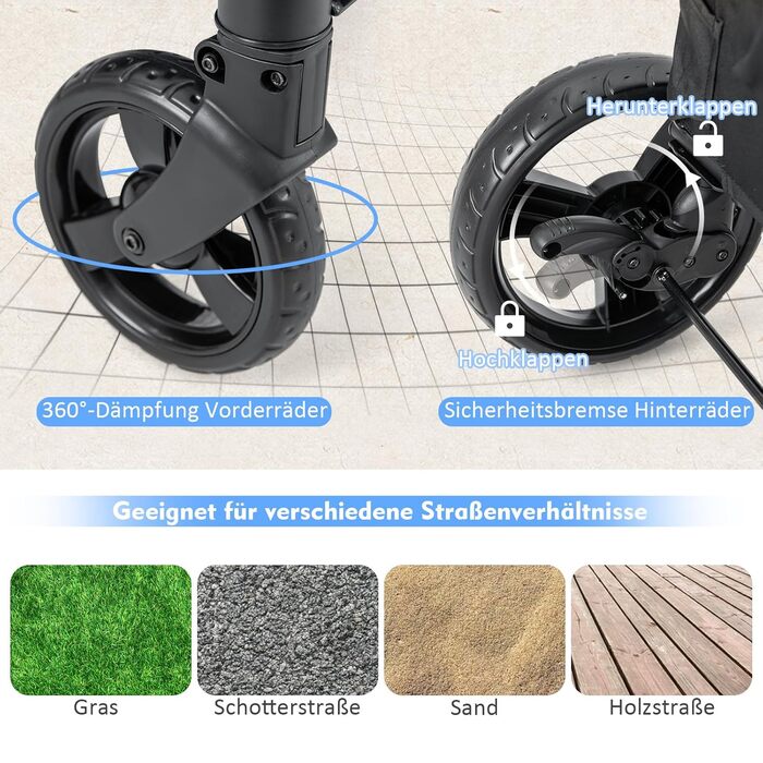 GOPLUS Складаний візок для собак, переносний для домашніх тварин на 4 колесах з кишенькою, сітковими віконцями та регульованою ручкою, візок для собак, розкладний, 60 кг, 67 x 98 x 88 см