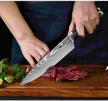 Набір кухонних ножів Dfito, 8 предметів, професійний, з роллю, з високоякісної нержавіючої сталі, для шеф-кухаря, гострі, з червоною ручкою