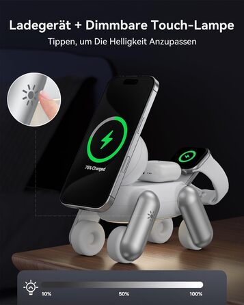 Зарядна станція 3-в-1 для Apple Watch, iPhone 15/14/13/12/11, AirPods Pro/2/3 з MagSafe та нічником (біла)