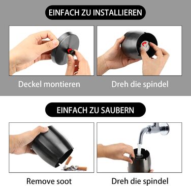 Склянка для сигарет на вулицю з кришкою, нержавіюча сталь, чорна. Антиковзаюча основа для використання на вулиці та в приміщенні