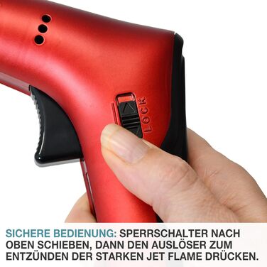 Набір газового пальника TOM Flambierbrenner Jetflame (Червоний) з балоном бутану, професійний кулінарний пальник з замком безпеки для кухні, кемпінгу та майстерні