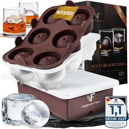 Neighbour's Friend Patented Ice Sphere Mold with Large Ice Cube Shape - XXL Ice Cube Molds for Whiskey, Rum & Cocktails - 6x Ice Spheres & 6x Ice Cubes Platinum Silicone - Dishwasher Safe