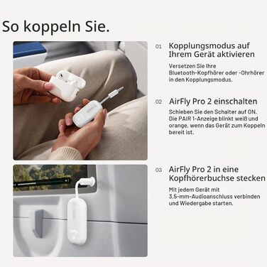 Bluetooth-трансмітер та ресивер Twelve South AirFly Pro 2 для AirPods та навушників, Glacial White