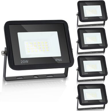 IKODM Outdoor Flood Lights, 5-Pack 30W LED Floodlights, 3000K Warm White Outdoor Floodlights, Waterproof Super Bright 2250LM Construction Lights for Outdoor Yard Garden Garage Sports Field (6000k Cool White, 20W LED Spotlights)