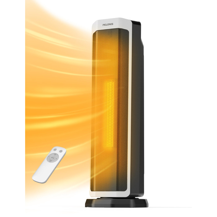 Електричний обігрівач PELONIS 2000W з пульт, 3S Швидкий нагрів, ECO режим, 75° коливання, термостат (5-35°C), таймер 8h, тиха керамічна панель, білий, 59см