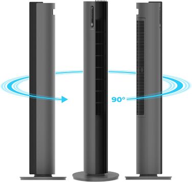 Турбовентилятор 110 см з пультом керування, тихий вентилятор-вежа, 30W, 12 швидкостей, таймер 12h, іонізація, охолоджувач повітря PURE Plasma, білий (сірий)