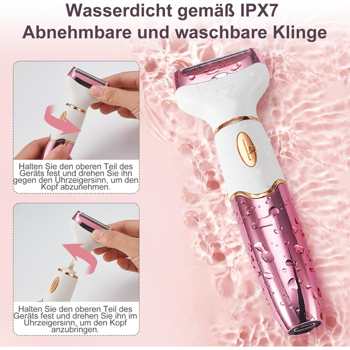 Електричний жіночий тример 4-в-1 з цифровим дисплеєм – для обличчя, ніг, під пахвами та інтимної зони, водонепроникний IPX7, USB-зарядка, рожевий