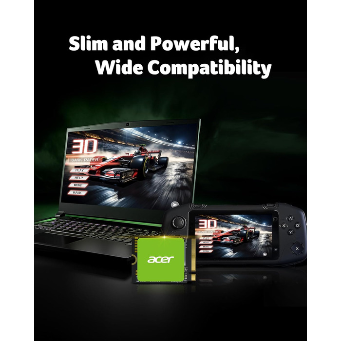 SSD Acer FA200 PCIe 4.0 NVMe 512GB: швидкість до 7200 МБ/с, M.2 2280, Gen4x4, HMB, SLC, для ноутбука/ПК/геймінгу, сумісний з PS5