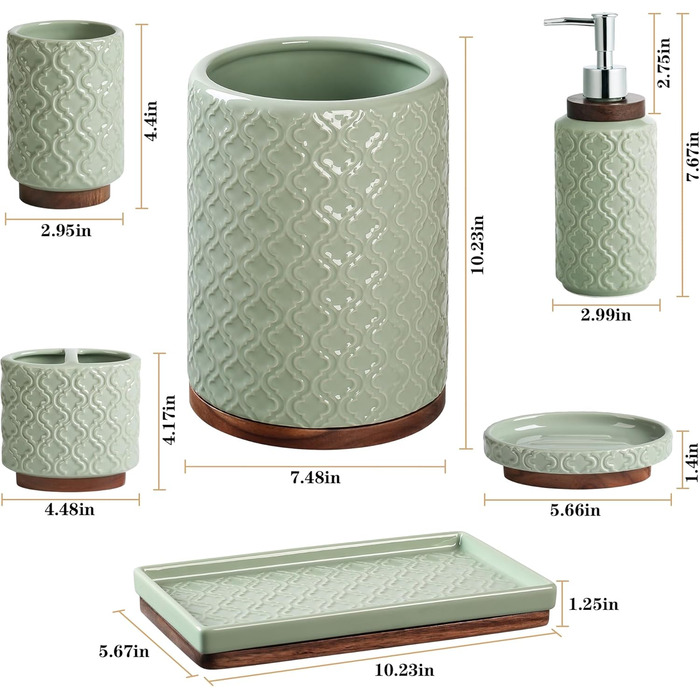 Набір аксесуарів для ванної кімнати з діамантами: тримач для зубних щіток, дозатор мила, контейнер для ватних паличок, стакан для зубної пасти, мильниця, 5-ти частинний, білий з діамантами (зелений, 6 шт.)