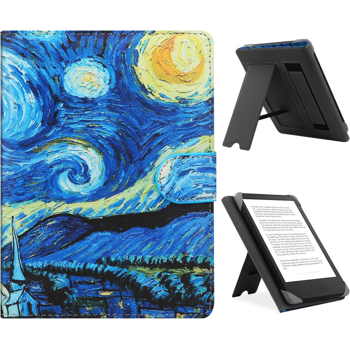 Чохол для електронних читалок 6.8-7 дюймів: Kindle, Kobo, Pocketbook, Tolino, Sony. Шкіряний чохол-підставка з принтом 