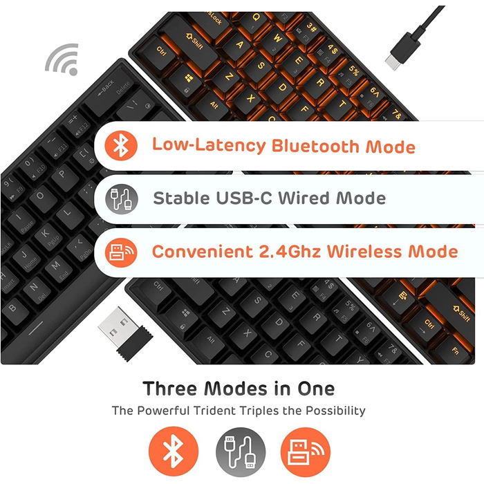 Механічна клавіатура RK ROYAL KLUDGE RK61-US: 61 клавіша, Bluetooth/2.4Ghz, Hot-Swappable, Red Switch, QWERTY, для Windows/Mac