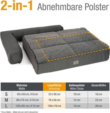 JAMAXX Преміум Софа для собак 2-в-1 - Ортопедична подушка з Memory Foam, Знімні подушки та чохол, Матеріал: Лямбсфур/Шерпа, PDB3014 (L) 120x90 антрацит