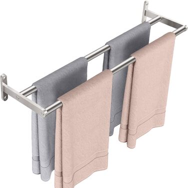 Тримач для рушників YUMORE з 2 стієк - стієк для рушників з нержавіючої сталі, для ванної кімнати та кухні, 60 см, сріблястий