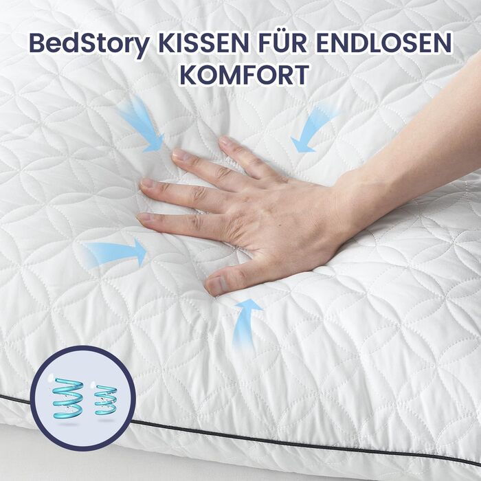 BedStory Pillowcases, 80x80cm, 2-Pack, Breathable Neck Pillows made of 2x1500g Microfiber, Washable Bed Pillows, Ideal for Deep and Relaxing Sleep, Öko-Tex Certified 2.0 White Black 80x80