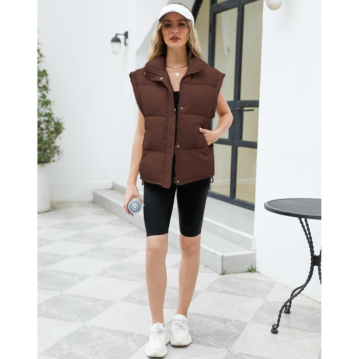 Жіноча пухова жилетка Ainangua з коміром-стійкою, блискавкою, без рукавів, тепла, з утеплювачем, для зими, легка куртка/манто (M, Коричневий)