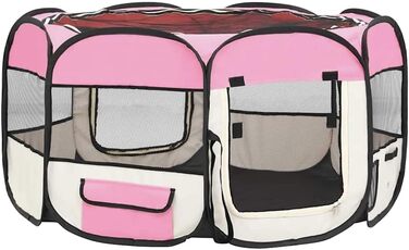 Вольєр для цуценят VidaXL, розкладний, 145x145x61 см, рожевий
