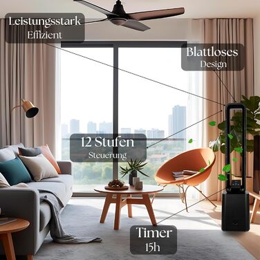 Тиха та потужна базова колонка з LED-дисплеєм, пультом дистанційного керування, 3 режимами та таймером 15 годин. Кольори: чорний