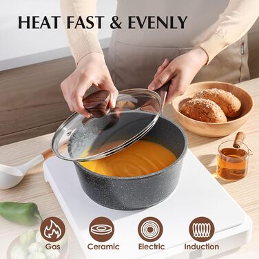 Набір посуду SENSARTE з антипригарним покриттям 13 предметів, гранітний, з кришками та силіконовими інструментами, сірий