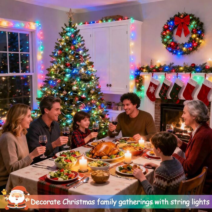 LED-гірлянда для дому та вулиці, 10м, 100 LED, святкова прикраса, вологостійка, 8 режимів світіння, таймер, гірлянда на ялинку (тепле біле світло)