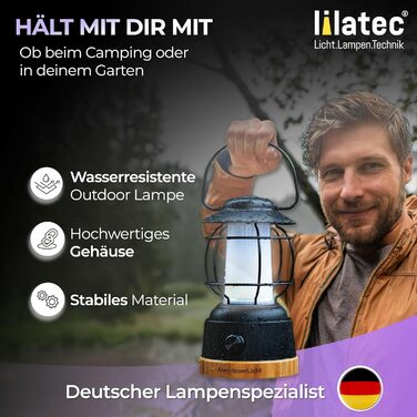 Outdoor LED Camping Lantern AdventureLight - Weatherproof Battery-Powered Camping Lamp with up to 200h Runtime, Steplessly Dimmable, 2 Color Temperatures: Cozy & Refreshing, 390 Lumens, USB Rechargeable