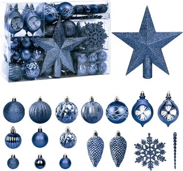 100 шт. прикраси для ялинки: кулі, верхівка, чорний колір, розбиваємі, підвісні, блакитний колір