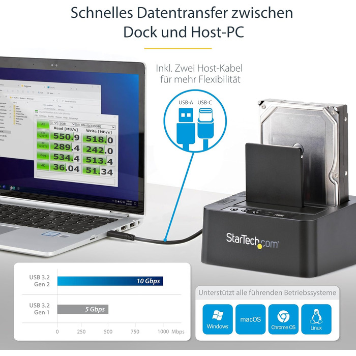 Дублікатор жорстких дисків StarTech.com USB 3.1 (10Gbps) Standalone HDD Docking Station, SDOCK2U313R