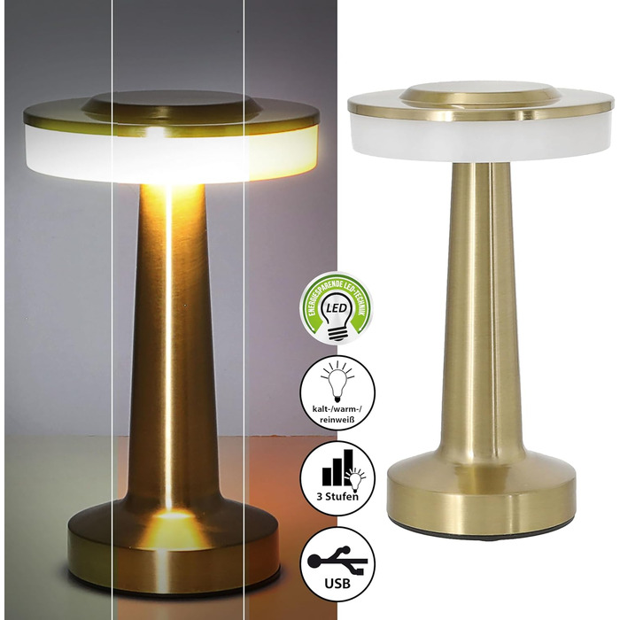 Cepewa Настільна лампа Lille | LED, Touch, USB, Регулювання яскравості, Зміна кольору, Золота