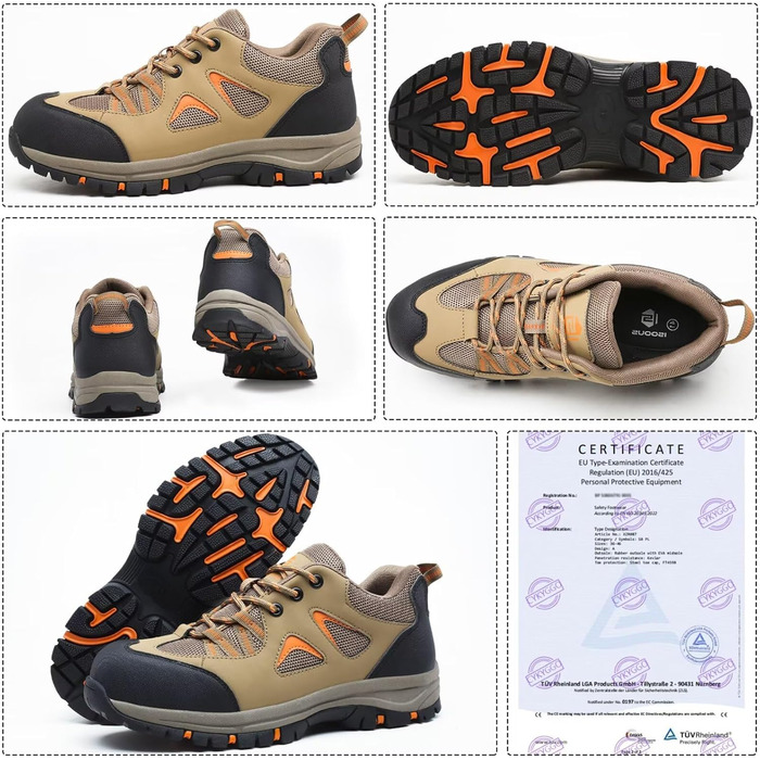 Черевики робочі чоловічі/жіночі, захисні, легкі, дихаючі, антиковзкі, зі сталевим підноском (Хакі, 37 EU)