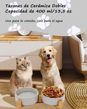 Миска для корму для собак і котів з кераміки з бамбуковим підставкою та антиковзним килимком (400 мл, 2 шт., зелений/сірий)