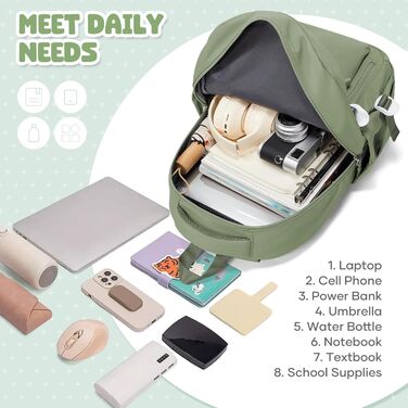 Шкільний рюкзак HYC00 для дівчаток та хлопчиків-підлітків, водонепроникний, для ноутбука 14 дюймів, зелений M4