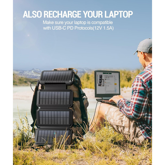 Powerbank BLAVOR 20000mAh з сонячною панеллю, USB-C PD 18W, для зарядки телефону та планшета, чорний