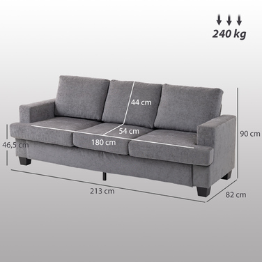 HOMCOM 3-Seater Sofa - A comfortable and stylish sofa for your living room, featuring a fabric upholstery, sturdy steel frame, and plush cushioning. Available in Grey.