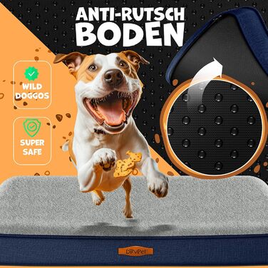 Lovpet® Orthopedic Dog Bed, Dog Cushion, Dog Basket Cookie, Incl. Bowl + 3X Chew Bones, Dog Sofa for Small, Medium & Large Dogs, Removable and Washable Cover, L 91x69x7.6 cm Anthracite (M (76 x 51 x 7.6 cm), Navy Blue / Light Grey)