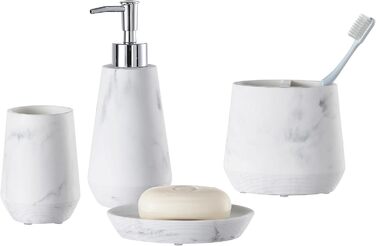 Набір аксесуарів для ванної кімнати QL Design (5 шт.), полірезин, бежевий (сучасний стиль мармур)