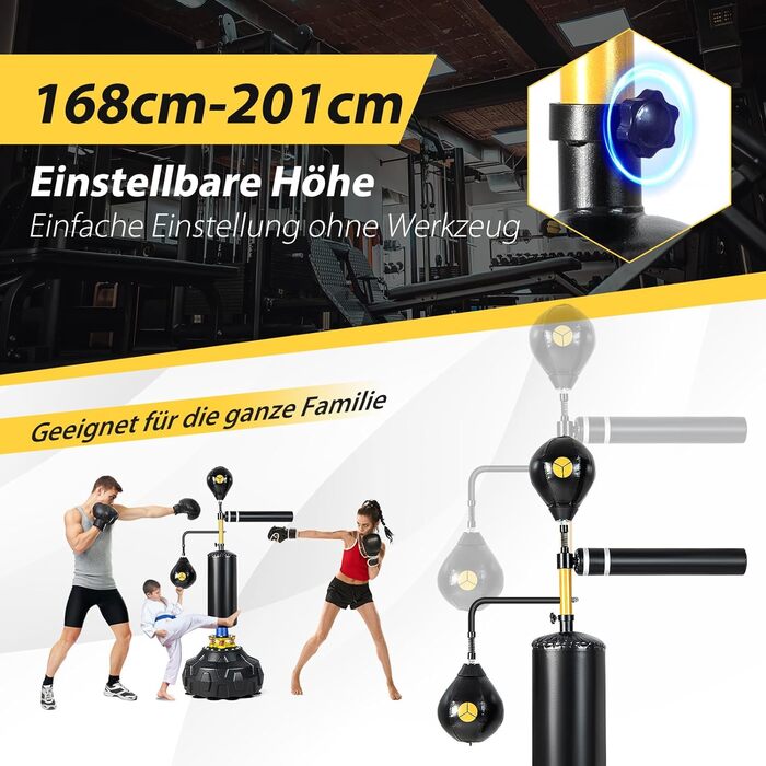 GYMAX Box Speed Trainer: регульована Standboxsack з 2 рефлекс-м'ячами та 360° поворотним кріпленням, заповнюється піском/водою, для боксу, муай-тай, MMA (дорослих та підлітків)