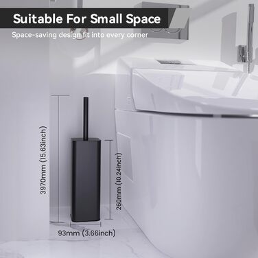 Набір для туалету DOWRY: щітка для унітазу з підставкою (2 насадки), металева, чорна, прямокутна