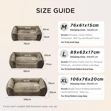 Берет Bedsure для великих собак - 89x63x17 см, зручне собаче ліжко-софа, кошик для собак знімний та пральний, антиковзаюча підставка, м'яке ліжко для собак великих порід (89 x 63 x 17 см, Коричневий)