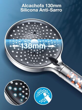 Літковий душ YEAUPE PRO з шлангом 1,6м, економний з фільтром, 6 режимів, антикальк, білий хром (⌀130мм)