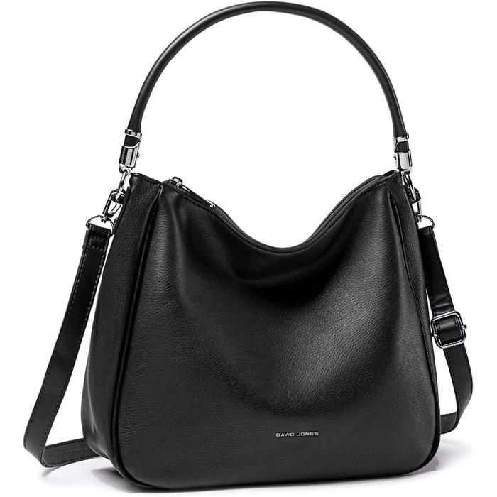 Сумка жіноча David Jones Hobo середнього розміру, чорна - м'яка екошкіра, сумка-шопер з довгими ручками, повсякденна