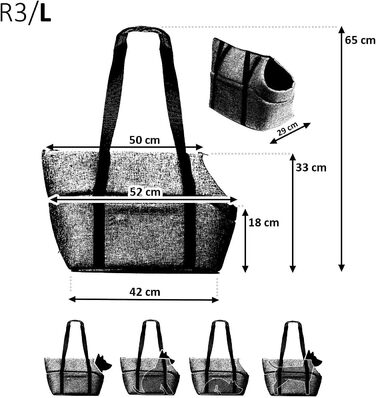 Сумка-переноска для собак та котів | Шкіряна сумка-переноска з карабіном | до 15 кг | Сіра | L 42 x 29 x 33 см