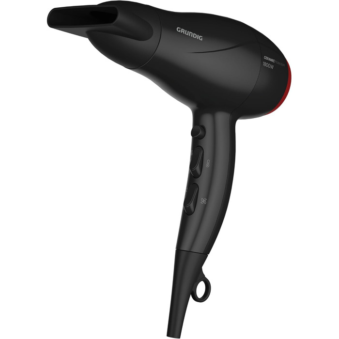 Фен GRUNDIG HD 3700 B 1800 Вт, 3 режими температури, 2 швидкості, холодний обдув, керамічне покриття, 1.8 м, чорний/вишневий, 2023 модель